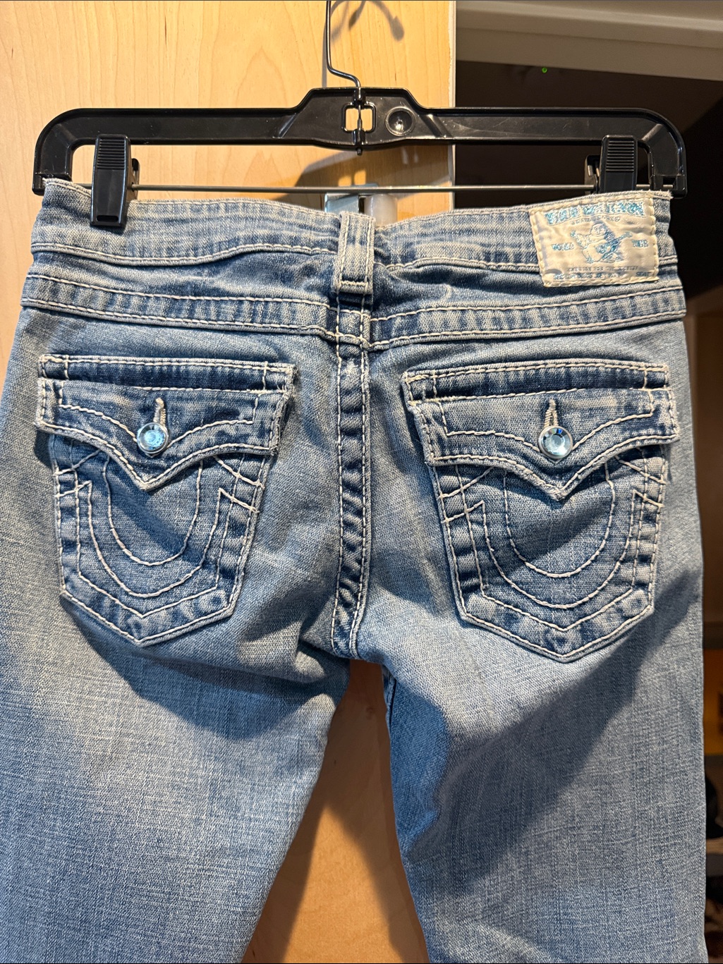 True Religion Light Blue Women's Bootcut Jeans With Embellished Back Pockets